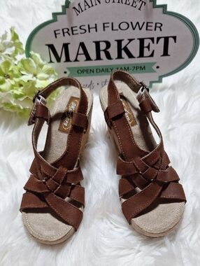 Skechers Brown Suede  Cork Wedge Sandals with Ankle Strap